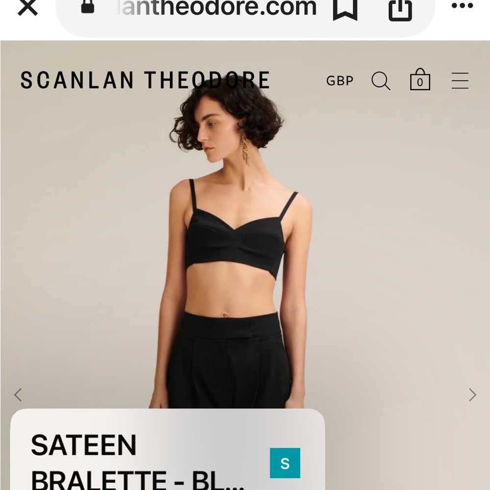 Scanlon & Theodore Classic black sateen cotton bralette. Size 6